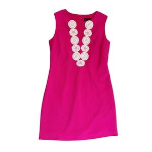 Jessica Howard Womens 4 Petite Pink Career Preppy Sleeveless Lace Stretchy Dress